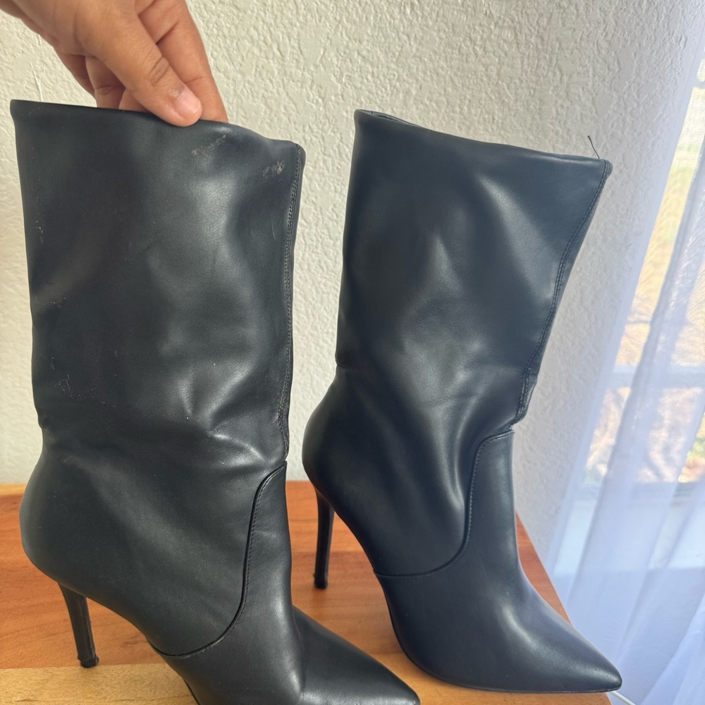 Black Mid-Calf Pointed Toe Stiletto Boots